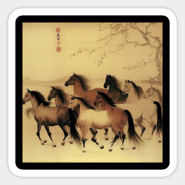 Chinese painting horses in motion Sticker by KAWAIIBYHM